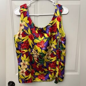 Valerie Stevens Vibrant 100% Silk Floral Tank Top - Red, Yellow, Purple